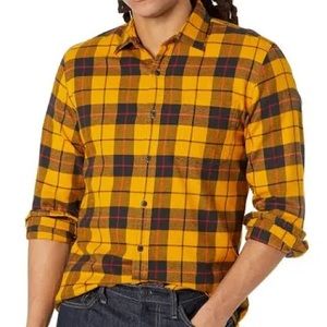 NWT Amazon Essentials flannel yellow plaid shirt